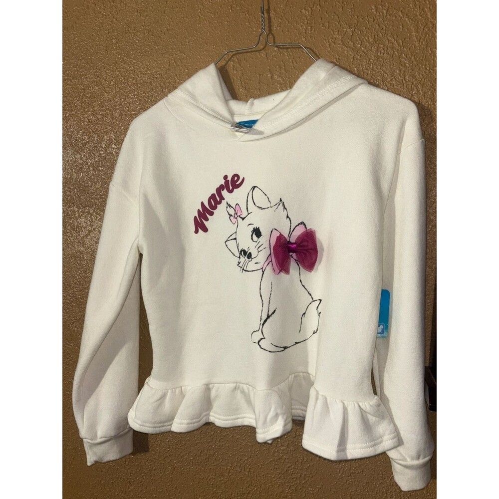 Disney The Aristocats Marie White Ruffle Hem Graphic Hoodie